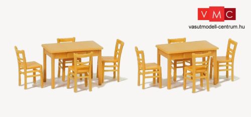 Preiser 17218 2 asztal, 8 szék, natúrfa színben (H0)