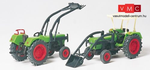 Preiser 17922 Deutz D6206 mezőgazdasági traktor BAAS homlokrakodóval (H0)