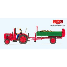   Preiser 17940 Fahr mezőgazdasági traktor utánfutóval, vezetővel (H0)