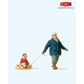 Preiser 28078 Férfi gyereket húz a szánkón (H0)