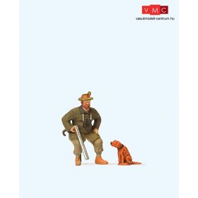 Preiser 28129 Ülő vadász kutyájával (H0)