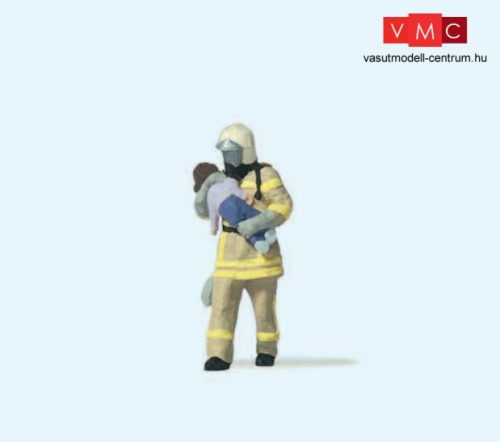 Preiser 28252 Gyermeket mentő tűzoltó, bézs védőfelszerelésben, légzőpalackkal (H0)