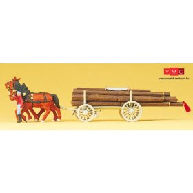 Preiser 30465 Rönkszállító szekér lovakkal (H0)