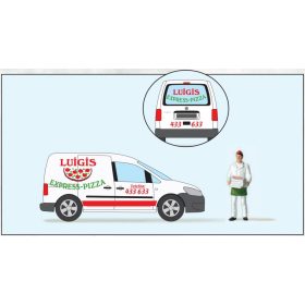 Preiser 33266 Pizzafutár Volkswagen Caddyvel (H0)