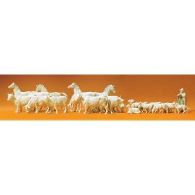   Preiser 72511 Horses, cows and sheep, unpainted, 22 pcs 1/72 figura makett