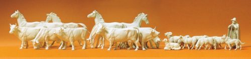 Preiser 72511 Horses, cows and sheep, unpainted, 22 pcs 1/72 figura makett