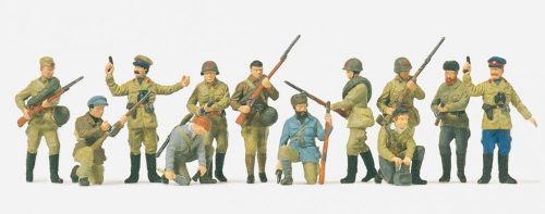 Preiser 72522 Soviet infantrymen and partisans, unpainted, 12 pcs 1/72 figura makett