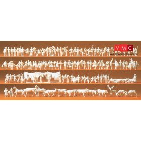   Preiser 79000 Vasutasok, utasok, járókelők, munkások, állatok - festetlen (N)