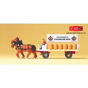   Preiser 79478 Sörszállító lovaskocsi lovakkal, Rothenburger Landwehr-Bier (N)