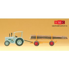   Preiser 79504 Hanomag traktor rönkszállító pótkocsival (N)