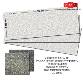 Proses 3D-EB-02 Járdalap, útburkolat (rendezetlen kockakő) PVC, 3 db, 14 X 34 cm, 2 mm vasta