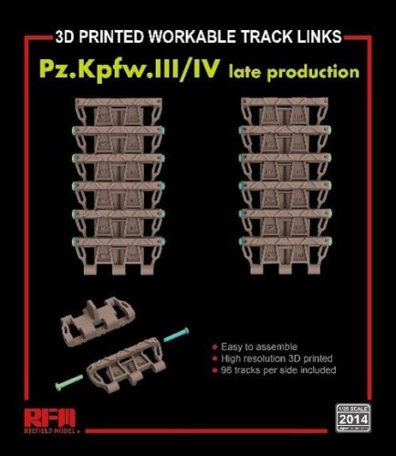 RFM2014 Workable Track Links for Pz.Kpfw. III /IV Late Production (3D Printed) 1/35 működőképes lánctalp makett