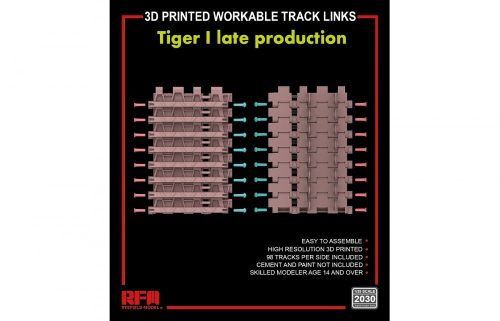 RFM2030 Workable Track Links for Tiger I Late Model (3D Printed) 1/35 működőképes lánctalp makett