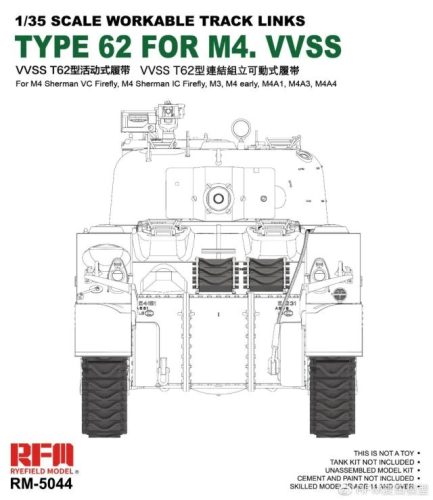 RFM5044 Workable Type 62 Tracks for M4 VVSS Sherman 1/35 működőképes lánctalp makett