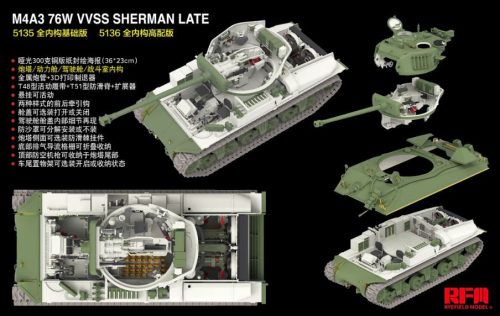 RFM5135 US M4A3 Sherman 76W VVSS Late w/Interior Standard Version 1/35 harckocsi makett