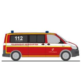   Rietze 53757 Volkswagen Transporter T6 Bus, Feuerwehr Weingarten (H0)