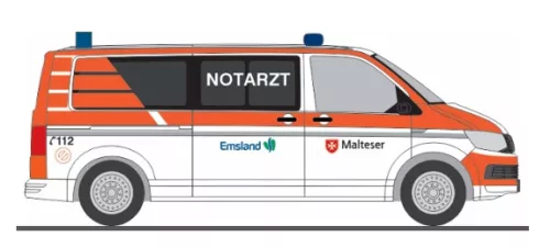 Rietze 53956 Volkswagen Transporter T6, Malteser Papenburg (H0)