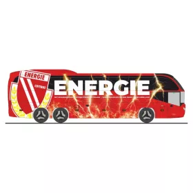   Rietze 67146 Neoplan Cityliner C 2007 autóbusz, Johanniter Unfallhilfe - FC Energie Cottbus (H0)