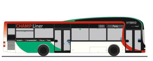 Rietze 67638 MAN Lion's City Hybrid városi autóbusz, Regiobus Mittelsachsen Champ Liner (H0)
