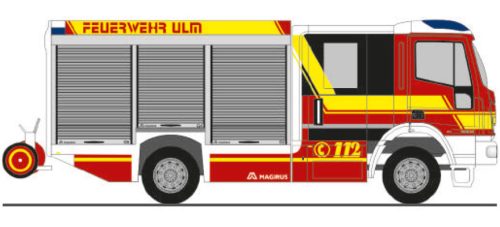 Rietze 68153 Iveco Magirus HLF Team Cab tűzoltóautó, Feuerwehr Ulm (252666) (H0)