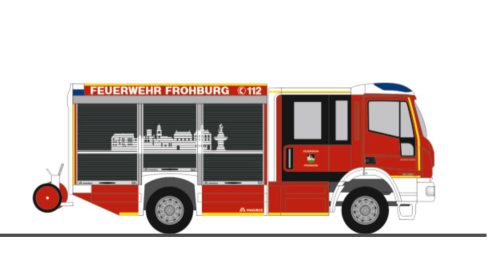 Rietze 68159 Iveco Magirus HLF Team Cab tűzoltóautó, Feuerwehr Frohburg (H0)