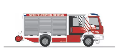 Rietze 68168 Magirus HLF Team Cab tűzoltóautó, Werkfeuerwehr Siemens Erlangen (H0)