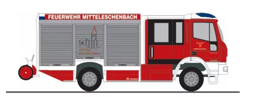 Rietze 68169 Magirus HLF Team Cab tűzoltóautó, FW Mitteleschenbach (Ansbach) (H0)