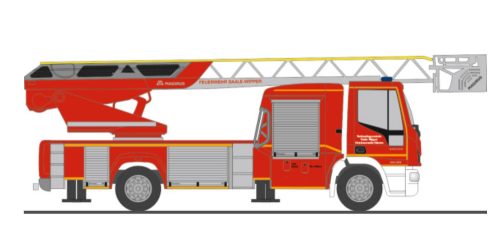 Rietze 68497 Iveco Magirus DLK 2018 létrás tűzoltóautó, Feuerwehr Saale - Wipper (H0)