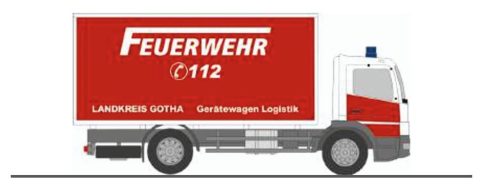 Rietze 72503 Mercedes-Benz Atego 2010, dobozos, FW Landkreis Gotha (H0)