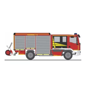   Rietze 72989 MAN Schlingmann Varus 13t HLF tűzoltóautó, Vorführdesign (H0)