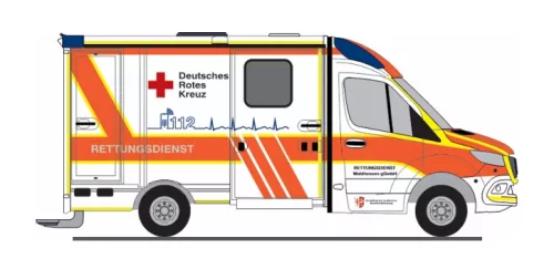 Rietze 76109 Mercedes-Benz 2018 Strobel RTW - Rettungsdienst Waldhessen Bad Hersfeld (H0)