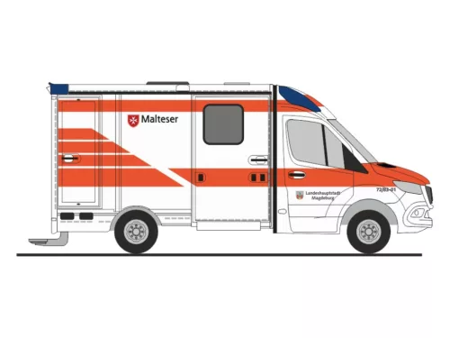 Rietze 76122 Mercedes-Benz System Strobel RTW 2018 - Malteser Magdeburg (H0)