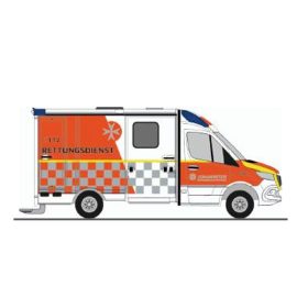   Rietze 76124 Mercedes-Benz STROBEL RTW 18 - Johanniter Stuttgart (H0)