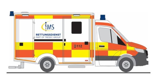 Rietze 76129 Mercedes-Benz GSF RTW 18 - IMS Rettungsdienst (H0)