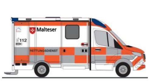 Rietze 76153 Mercedes-Benz Strobel RTW 18 - Malteser Marburg (H0)