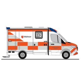   Rietze 76164 Mercedes-Benz System Strobel Ambulanz RTW 2018, Malteser Koblenz (H0)