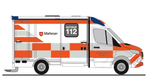Rietze 76164 Mercedes-Benz System Strobel Ambulanz RTW 2018, Malteser Koblenz (H0)