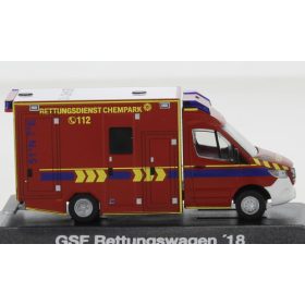   Rietze 76276 Mercedes-Benz GSF RTW 2018, Rettungsdienst Chempark Leverkusen (256093) (H0)