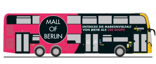 Rietze 78014 Alexander Dennis Enviro 500 emeletes autóbusz, BVG - Mall of Berlin (H0)