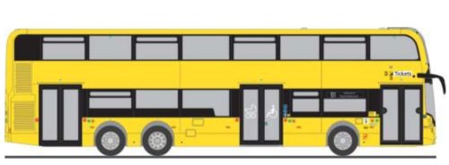 Rietze 78023 Alexander Dennis Enviro 500 emeletes autóbusz, BVG (H0)