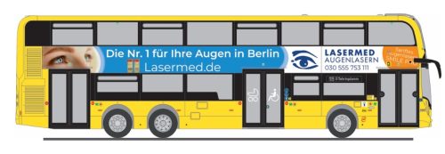 Rietze 78029 Alexander Dennis Enviro 500 emeletes autóbusz, BVG - Lasermed (H0)