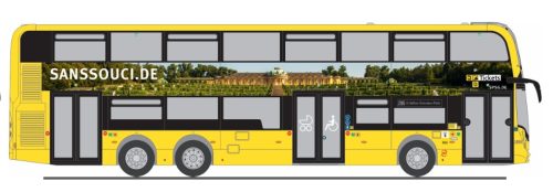 Rietze 78031 Alexander Dennis Enviro 500 emeletes autóbusz, BVG - Sanssouci (H0)