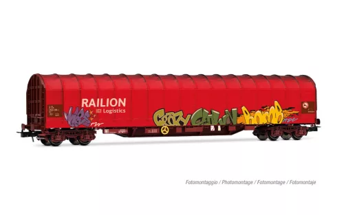 Rivarossi 6680 Ponyvás négytengelyes teherkocsi, Rils, graffitivel, RAILION DB LOGISTICS (E5-6) (H0)