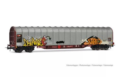 Rivarossi 6681 Ponyvás négytengelyes teherkocsi, Rils, graffitivel, SBB (E5) (H0)