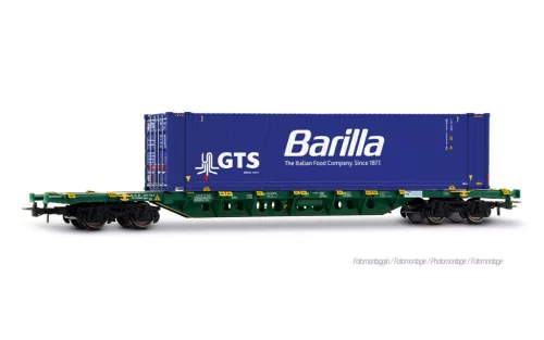 Rivarossi 6706 Konténerszállító négytengelyes teherkocsi, Sgnss, 45 lábas konténerrel, Barilla (E6) (H0)