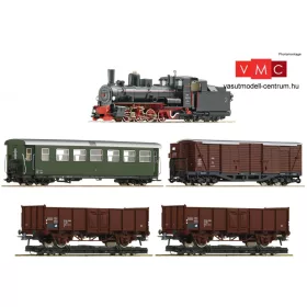   Roco 31032 Vegyesvonat készlet: Gőzmozdony 399.06, egy négytengelyes személykocsi, 3 db teherkocsi, teherkocsi szállítással, ÖBB (E4) (H0e) - Sound