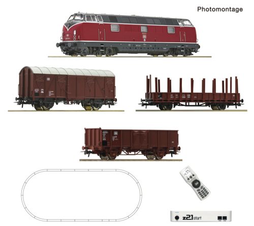 Roco 5110008 Digitális kezdőkészlet: BR 221 dízelmozdony tehervonattal, DB (E4) (H0), z21 start + multiMAUS - ágyazatos ovál pálya