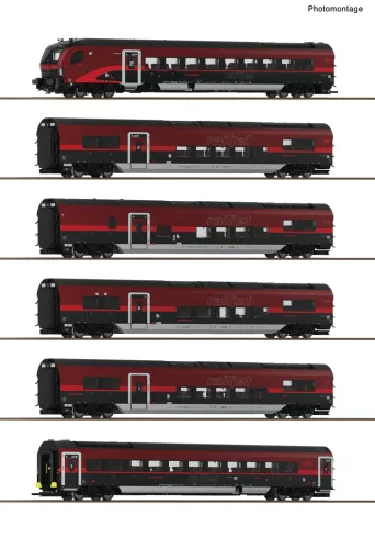 Roco 6220178 Személykocsi-készlet vezérlőkocsival, 6-részes Railjet, ÖBB (E6) (H0) - AC / világítással