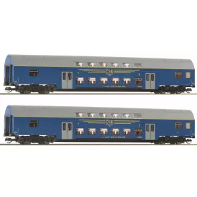   Roco 6280027 Emeletes személykocsi-pár, négytengelyes 2. osztály, CSD (E4) (TT)