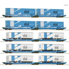   Roco 6600019 Konténerszállító iker-zsebeskocsi-készlet, 5-részes, Sdggmrss/T3000e, 2 db 45 lábas konténerrel - Spedition Ekol (E6) (H0)